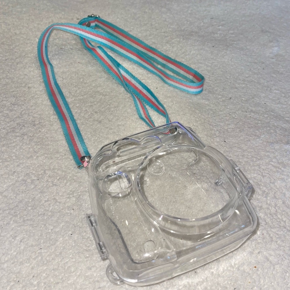 Clear Fuji Instax Mini 8 clear protective camera case with strap